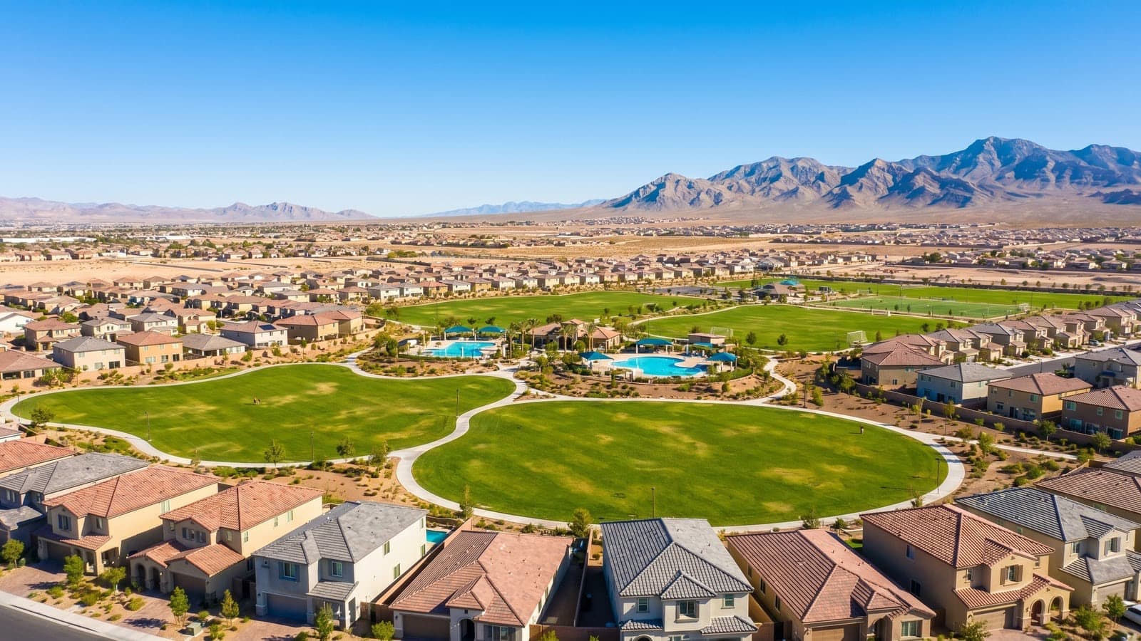 Sedona Ranch single-family neighborhood in North Las Vegas, Nevada — 2000s homes near the 215 Beltway and Craig Ranch Regional Park